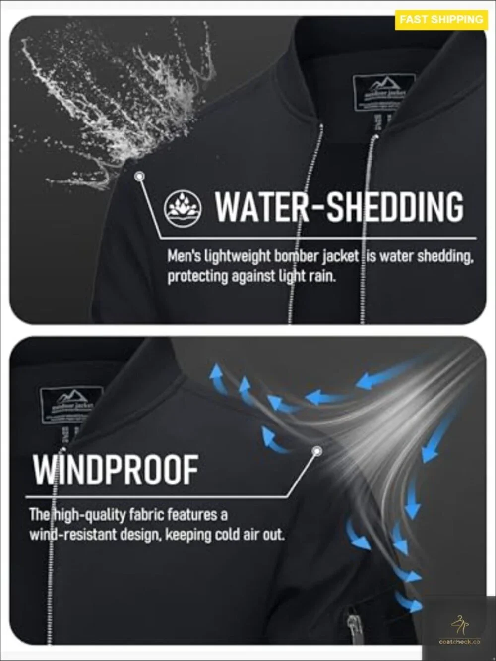 Lightweight Bomber Jacket Zip Up Casual Windproof with 5 Pockets